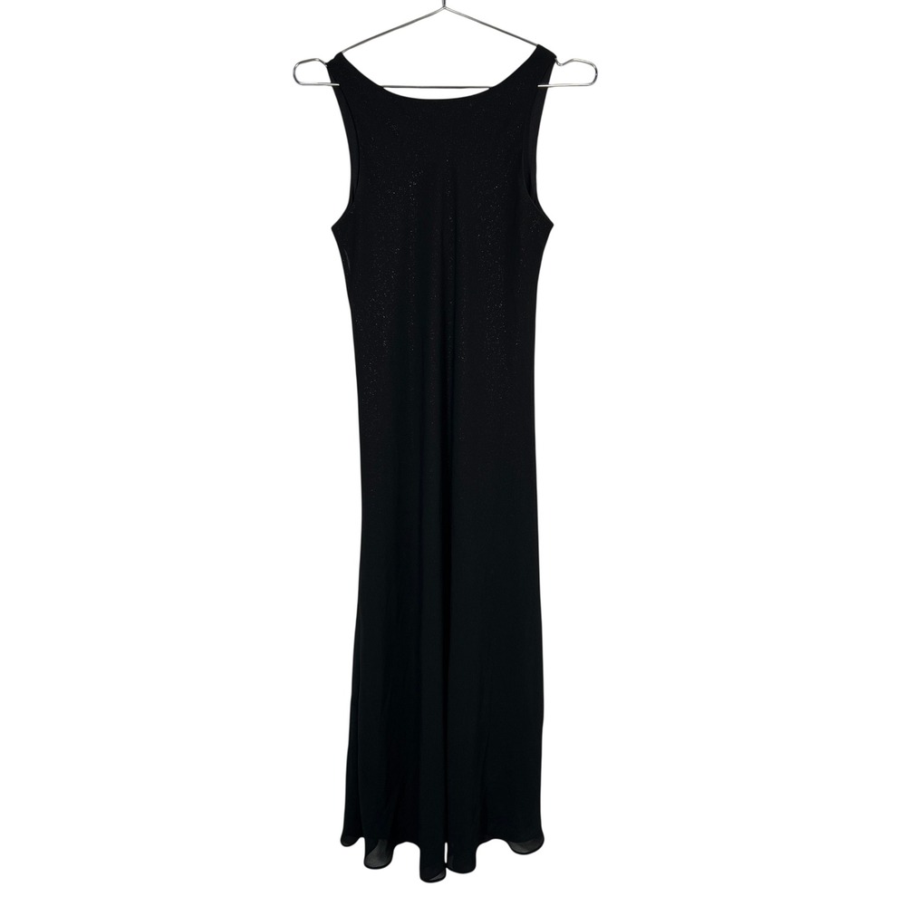 Jessica Vintage Black Glitter Maxi Dress Sleeveless V-Neck Evening Gown Size 10